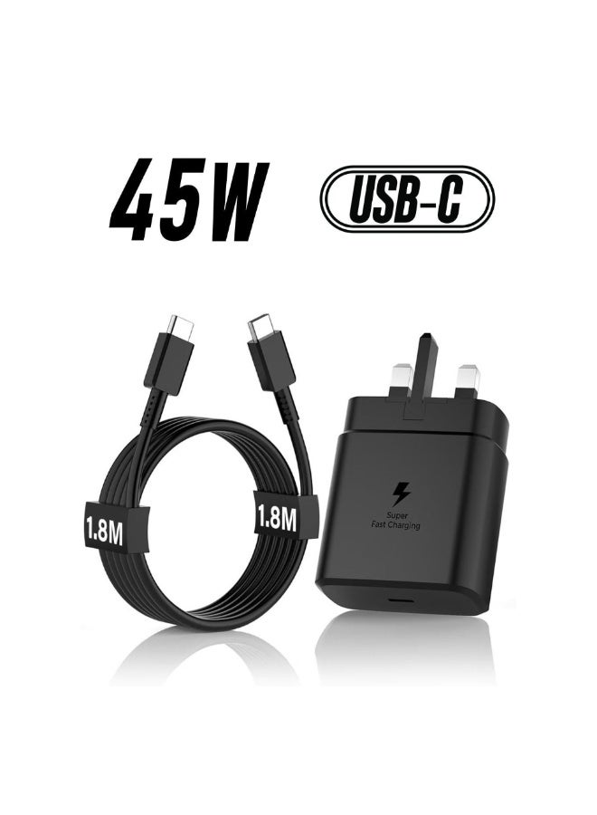 أكاليكس شاحن سامسونج سريع بقوة 45 واط من النوع C مع كابل بطول 1.8 متر - Super PD 3.0 لأجهزة Galaxy S24 Ultra و S23 Ultra و Z Flip5 و Z Fold5 و Tab S9 Ultra وغيرها (أسود) - Image 1